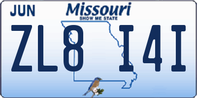 MO license plate ZL8I4I