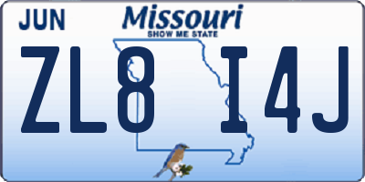 MO license plate ZL8I4J