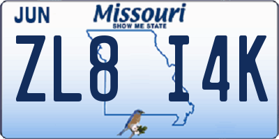MO license plate ZL8I4K