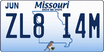 MO license plate ZL8I4M