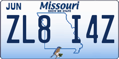 MO license plate ZL8I4Z