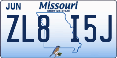 MO license plate ZL8I5J