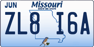 MO license plate ZL8I6A
