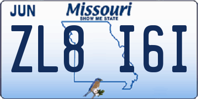 MO license plate ZL8I6I