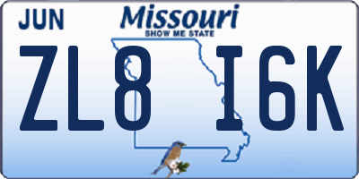 MO license plate ZL8I6K