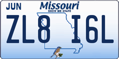 MO license plate ZL8I6L
