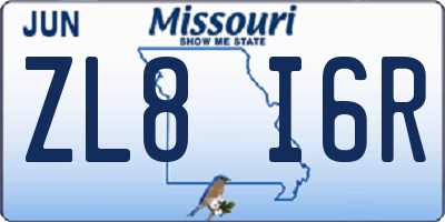 MO license plate ZL8I6R