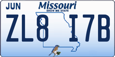 MO license plate ZL8I7B
