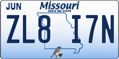 MO license plate ZL8I7N
