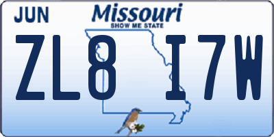 MO license plate ZL8I7W