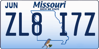 MO license plate ZL8I7Z