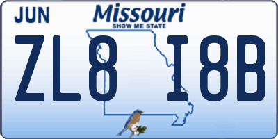 MO license plate ZL8I8B