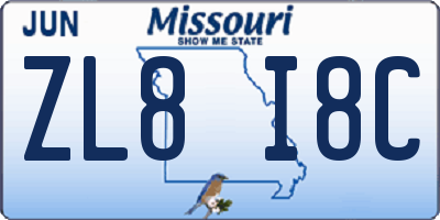 MO license plate ZL8I8C