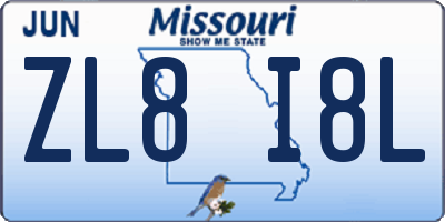MO license plate ZL8I8L