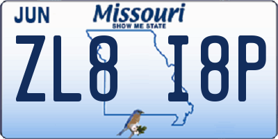 MO license plate ZL8I8P