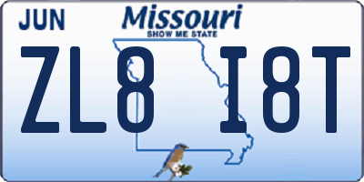 MO license plate ZL8I8T