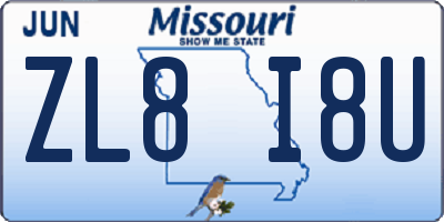 MO license plate ZL8I8U