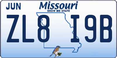 MO license plate ZL8I9B