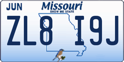 MO license plate ZL8I9J