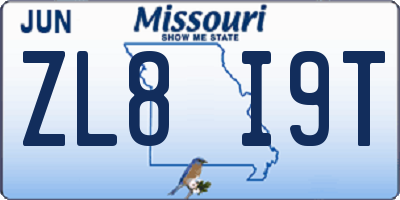 MO license plate ZL8I9T