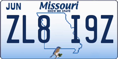 MO license plate ZL8I9Z