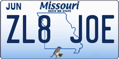 MO license plate ZL8J0E