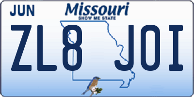 MO license plate ZL8J0I