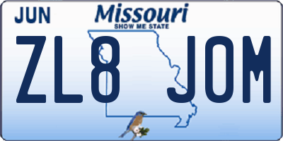 MO license plate ZL8J0M