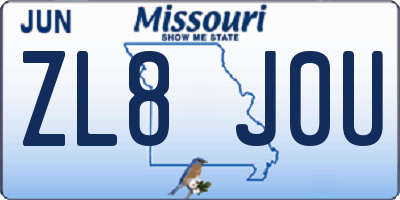 MO license plate ZL8J0U