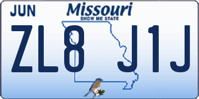 MO license plate ZL8J1J