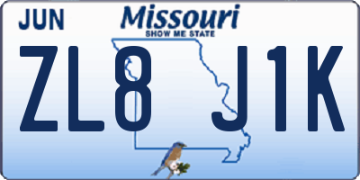 MO license plate ZL8J1K