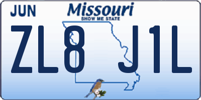 MO license plate ZL8J1L
