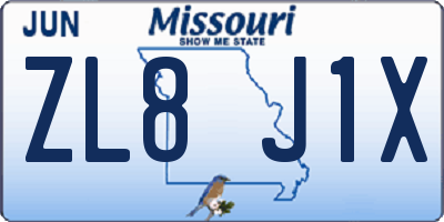 MO license plate ZL8J1X