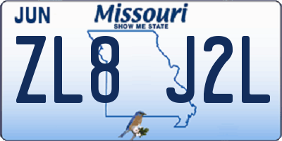 MO license plate ZL8J2L