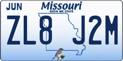 MO license plate ZL8J2M