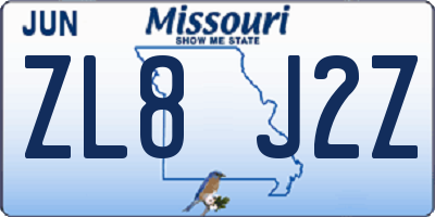 MO license plate ZL8J2Z