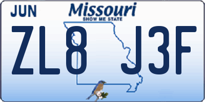 MO license plate ZL8J3F