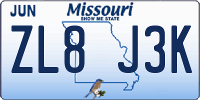 MO license plate ZL8J3K