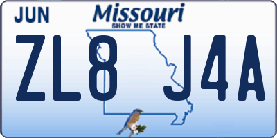 MO license plate ZL8J4A