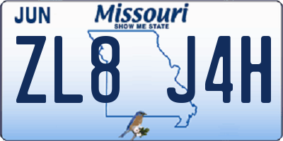 MO license plate ZL8J4H