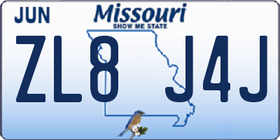 MO license plate ZL8J4J