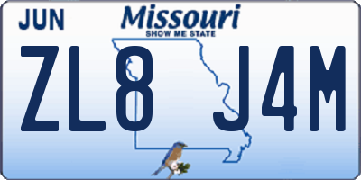 MO license plate ZL8J4M