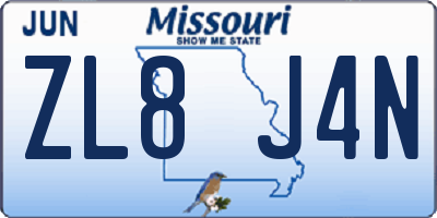 MO license plate ZL8J4N