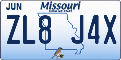 MO license plate ZL8J4X