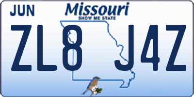 MO license plate ZL8J4Z