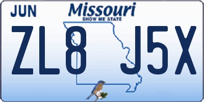 MO license plate ZL8J5X