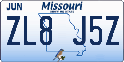 MO license plate ZL8J5Z