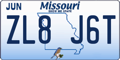 MO license plate ZL8J6T