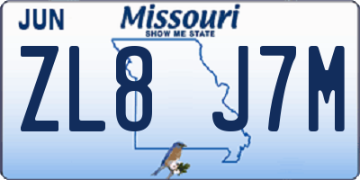 MO license plate ZL8J7M