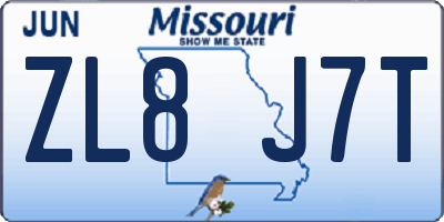 MO license plate ZL8J7T